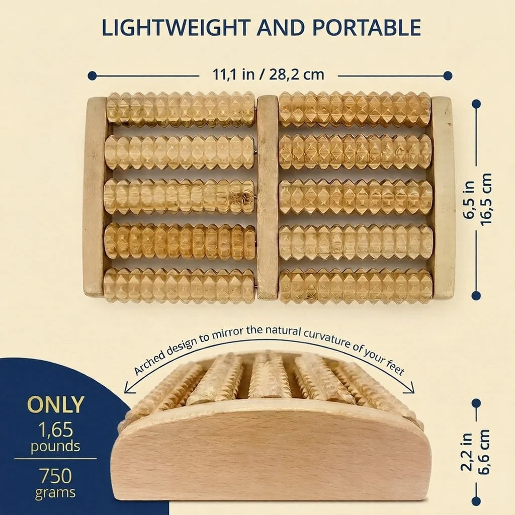 NATURAL WOODEN FOOT MASSAGER ROLLER FOR PAIN AND STRESS RELIEF
